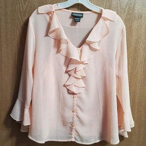 Notations Clothing Co. Ruffled V-Necked Blouse Size L